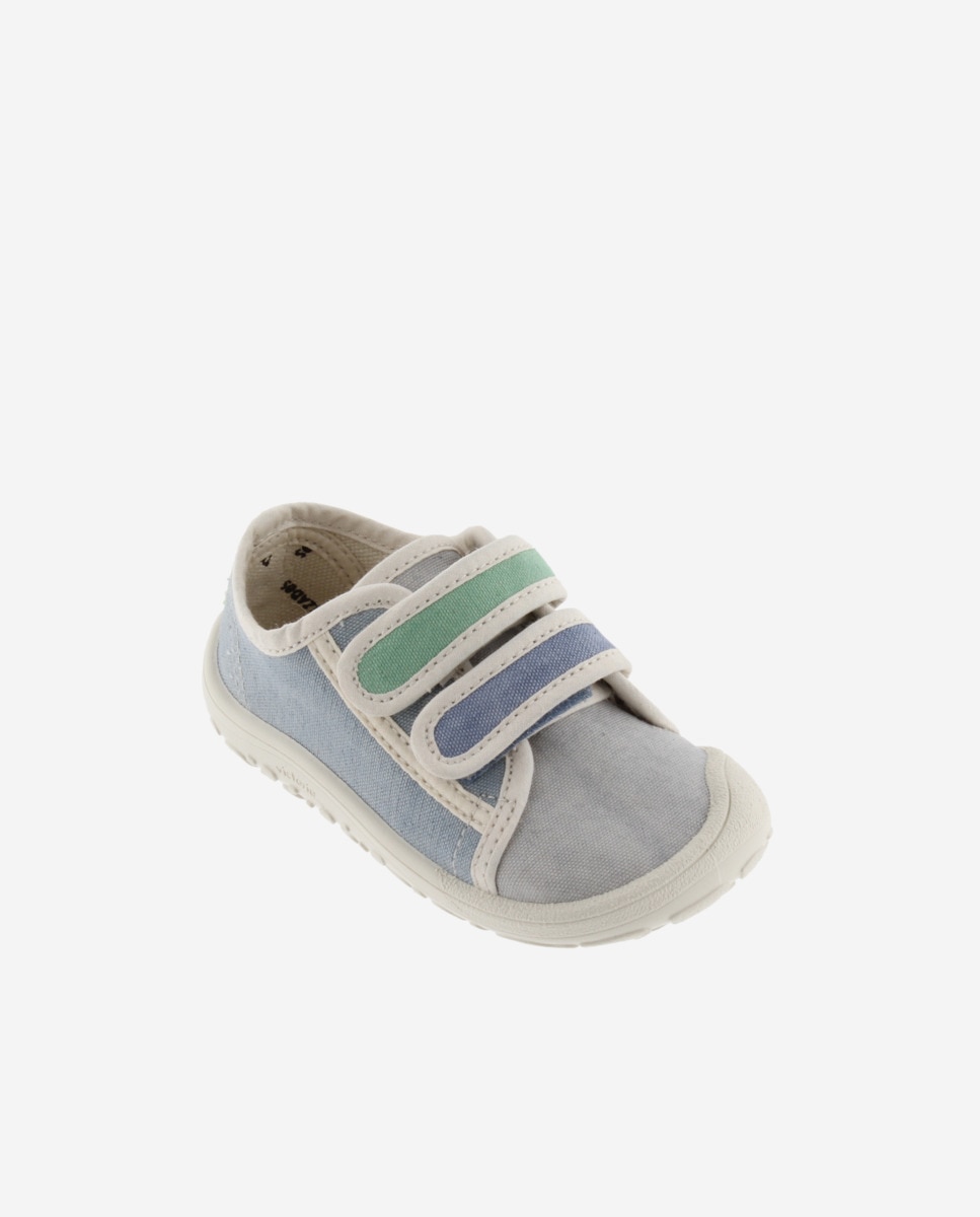 Sapatilhas de Lona Infantil Barefoot com Debrum em Contraste e Velcro Duplo Victoria Azul / Branco-2