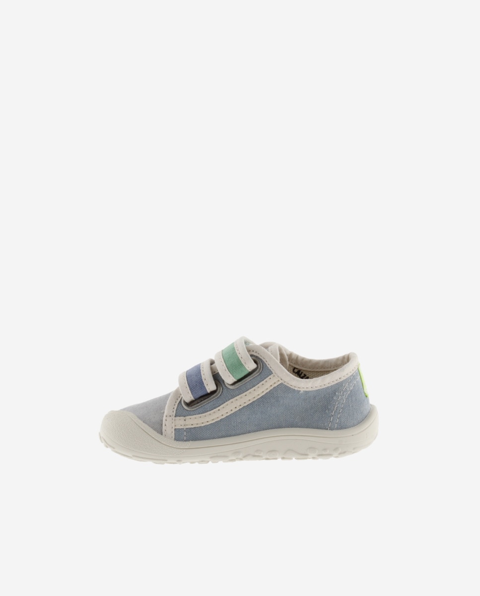 Sapatilhas de Lona Infantil Barefoot com Debrum em Contraste e Velcro Duplo Victoria Azul / Branco-3