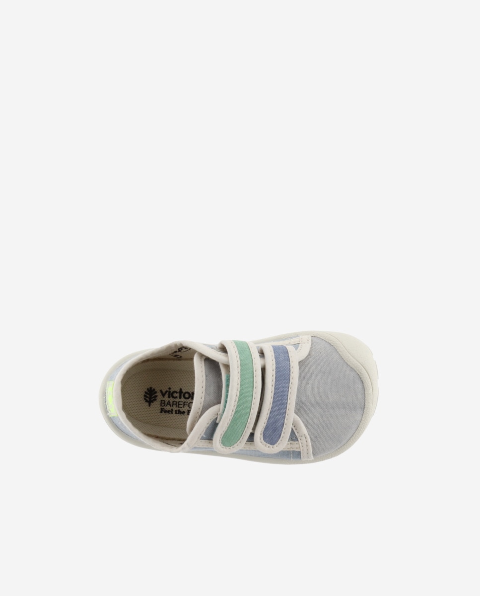 Sapatilhas de Lona Infantil Barefoot com Debrum em Contraste e Velcro Duplo Victoria Azul / Branco-4