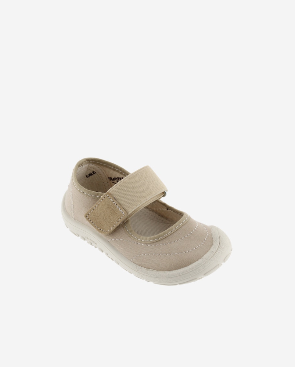 Sapatos de Presilha Infantil Barefoot de Lona com Velcro Bege-2