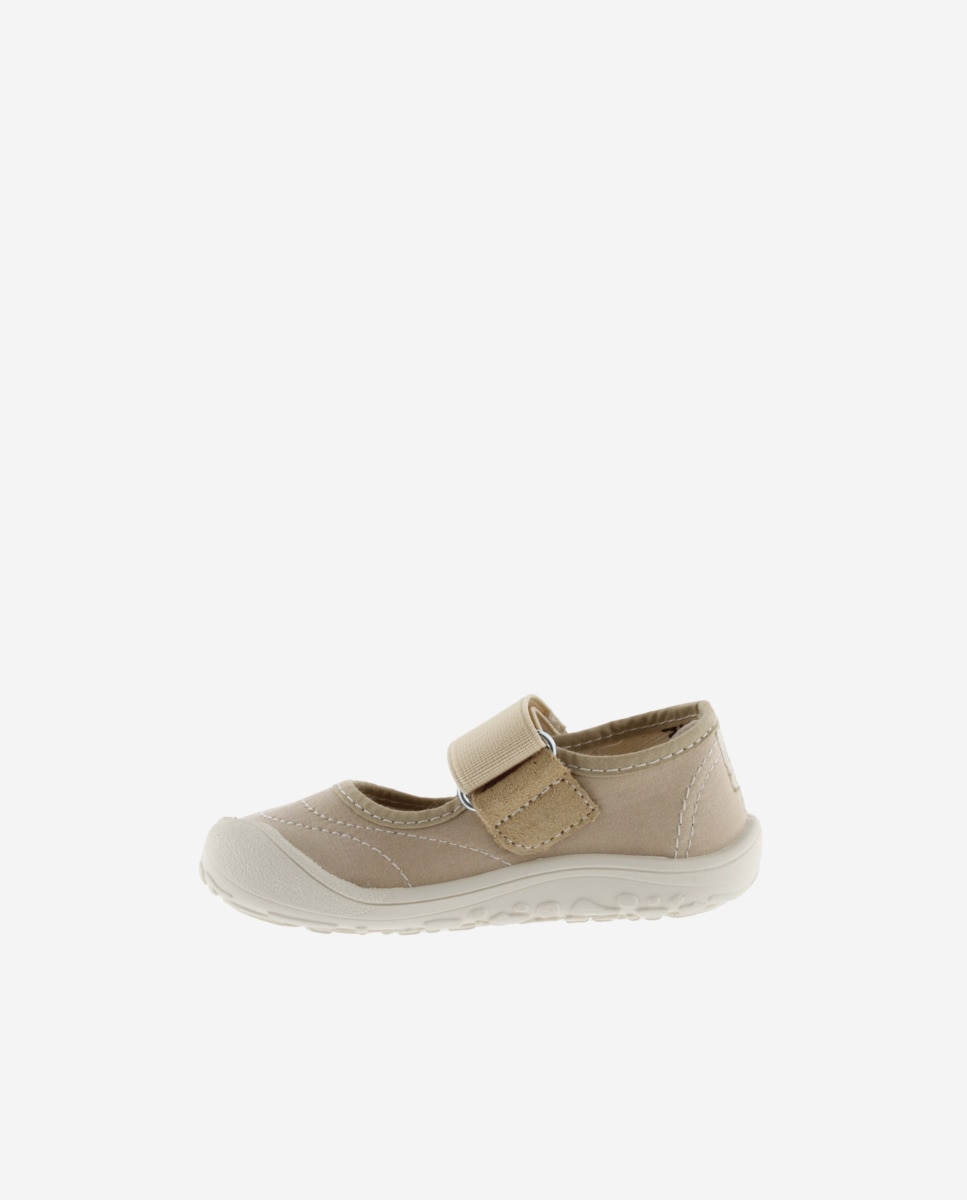 Sapatos de Presilha Infantil Barefoot de Lona com Velcro Bege-3