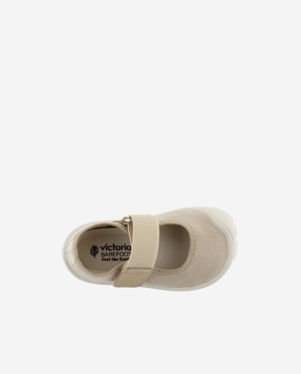 Sapatos de Presilha Infantil Barefoot de Lona com Velcro Bege-4