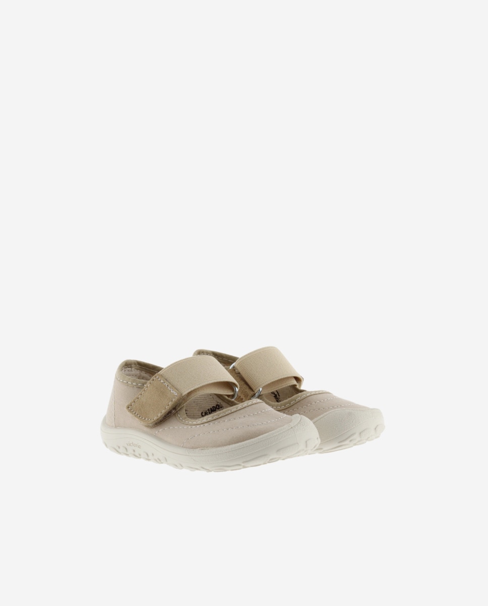 Sapatos de Presilha Infantil Barefoot de Lona com Velcro Bege-5