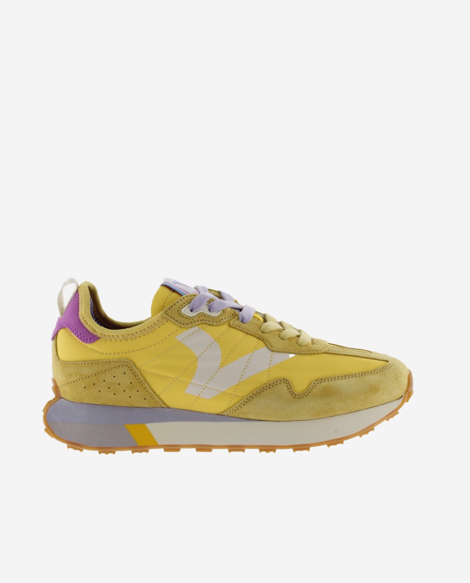 Sapatilhas Desportivas de Nylon com Peças de Croute e Atacadores Bicolor Amarelo-1