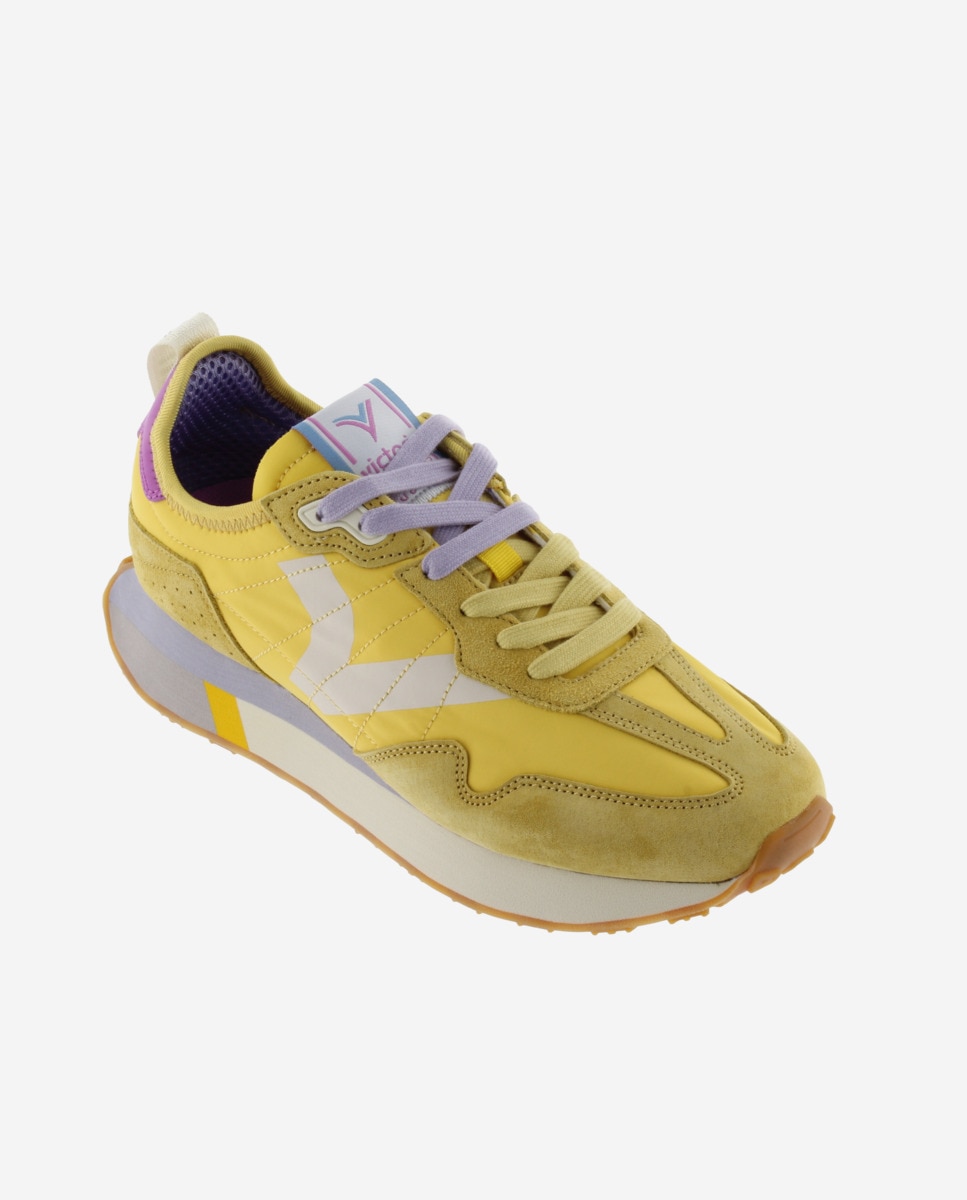 Sapatilhas Desportivas de Nylon com Peças de Croute e Atacadores Bicolor Amarelo-2