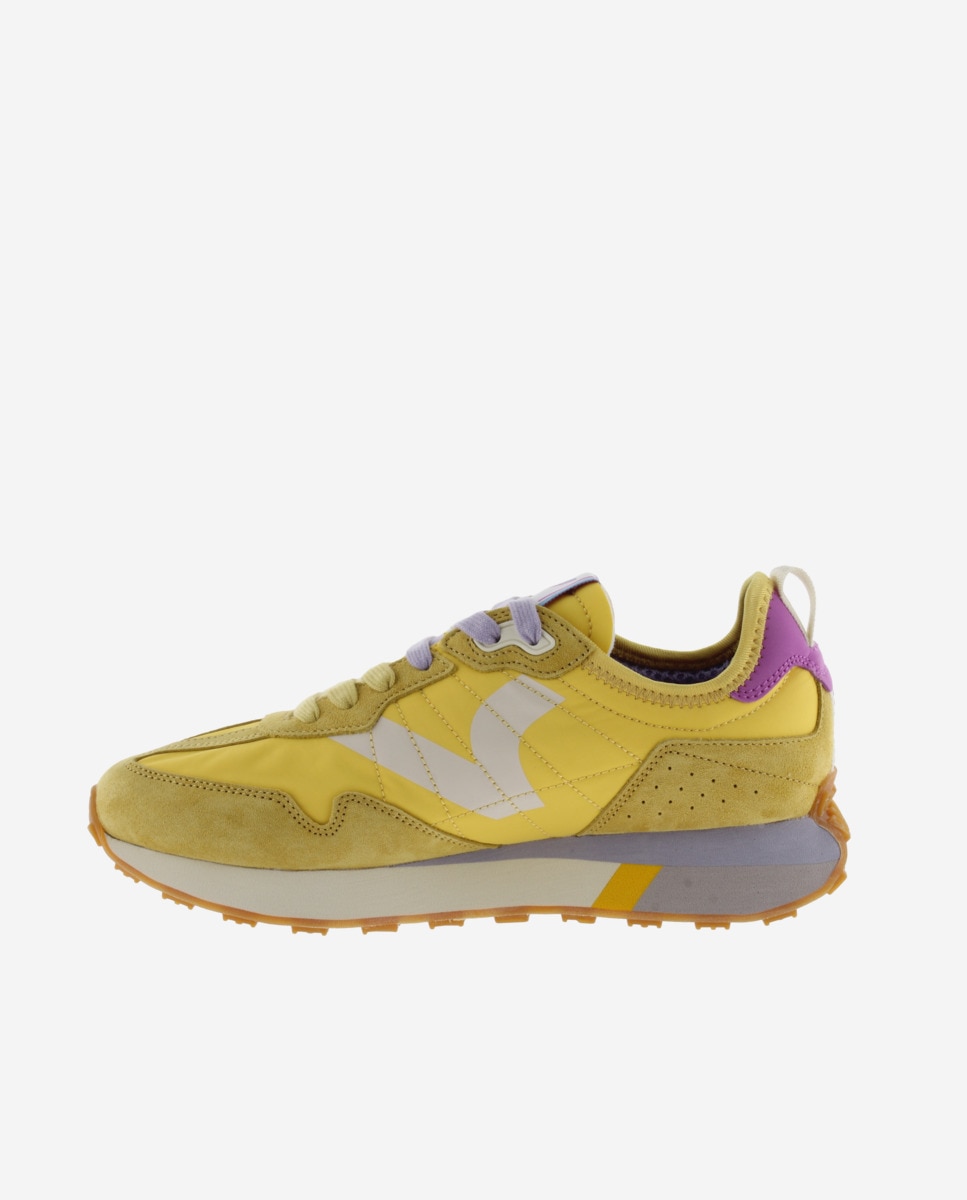 Sapatilhas Desportivas de Nylon com Peças de Croute e Atacadores Bicolor Amarelo-3