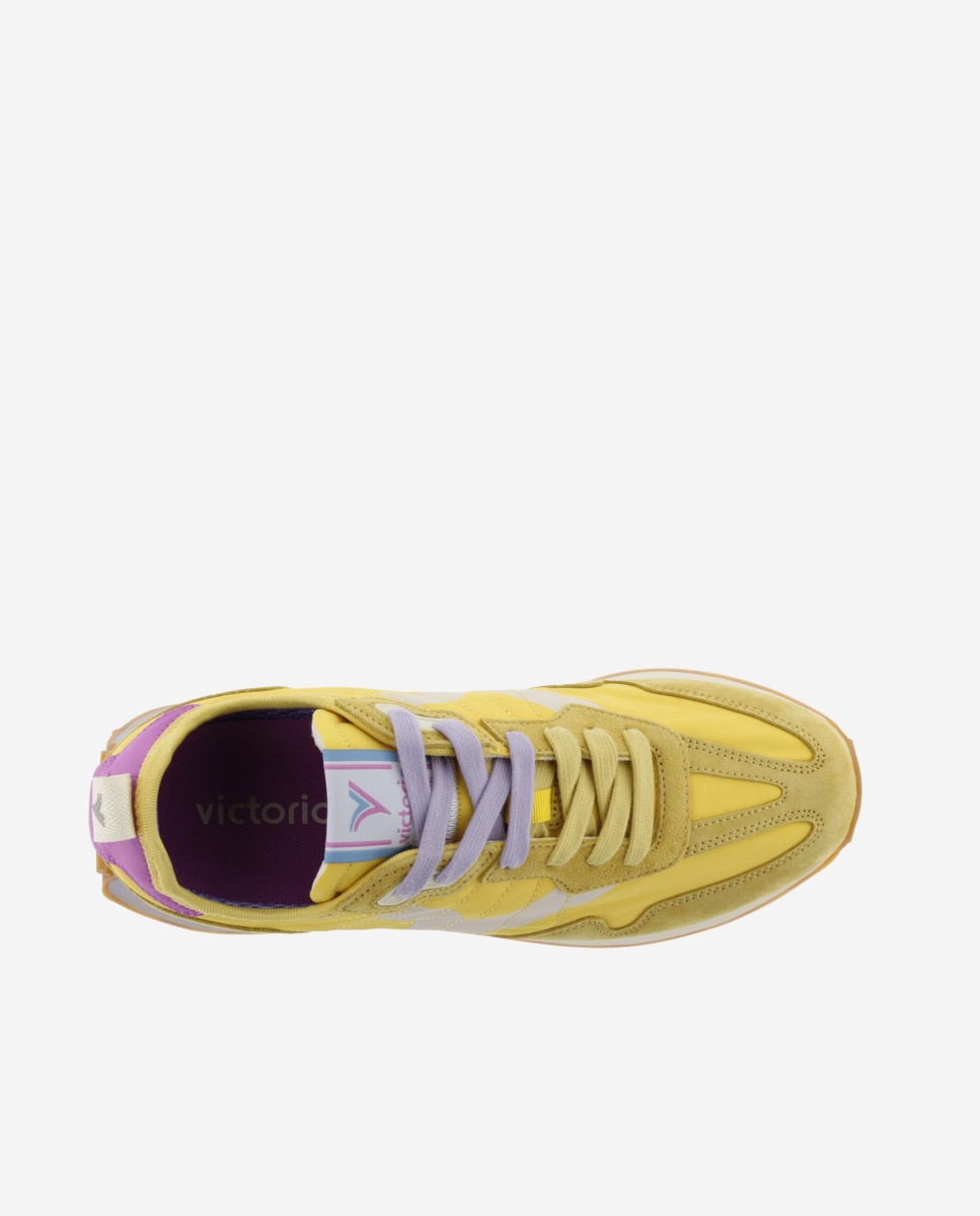 Sapatilhas Desportivas de Nylon com Peças de Croute e Atacadores Bicolor Amarelo-4