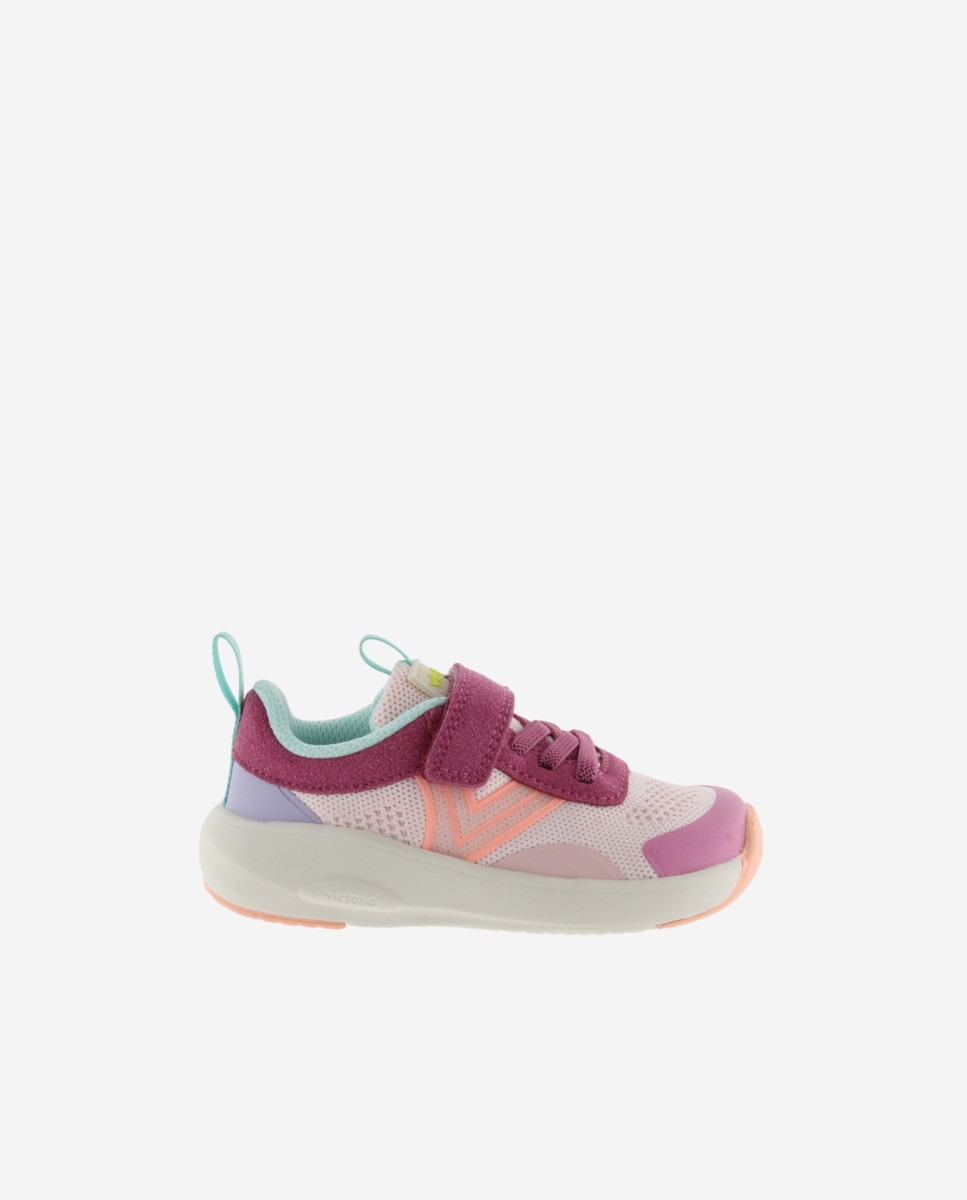 Sapatilhas Desportivas Infantil Barefoot Multicolor de Malha com Velcro e Atacadores Elásticos Victoria Rosa-1