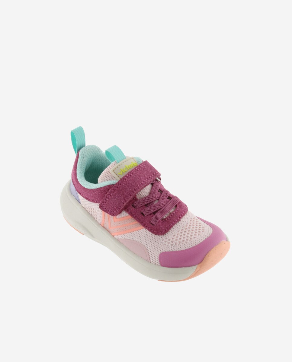 Sapatilhas Desportivas Infantil Barefoot Multicolor de Malha com Velcro e Atacadores Elásticos Victoria Rosa-2