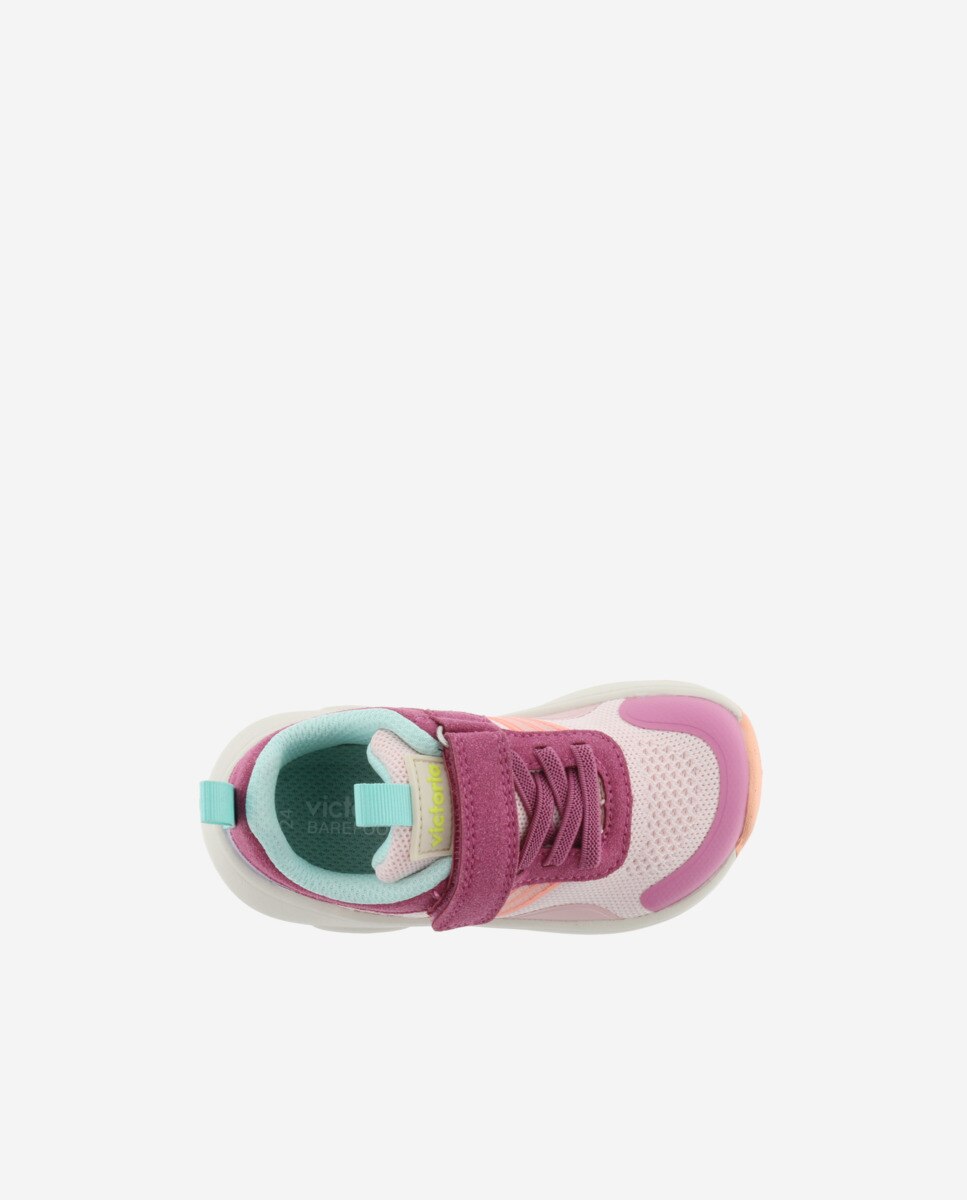 Sapatilhas Desportivas Infantil Barefoot Multicolor de Malha com Velcro e Atacadores Elásticos Victoria Rosa-4