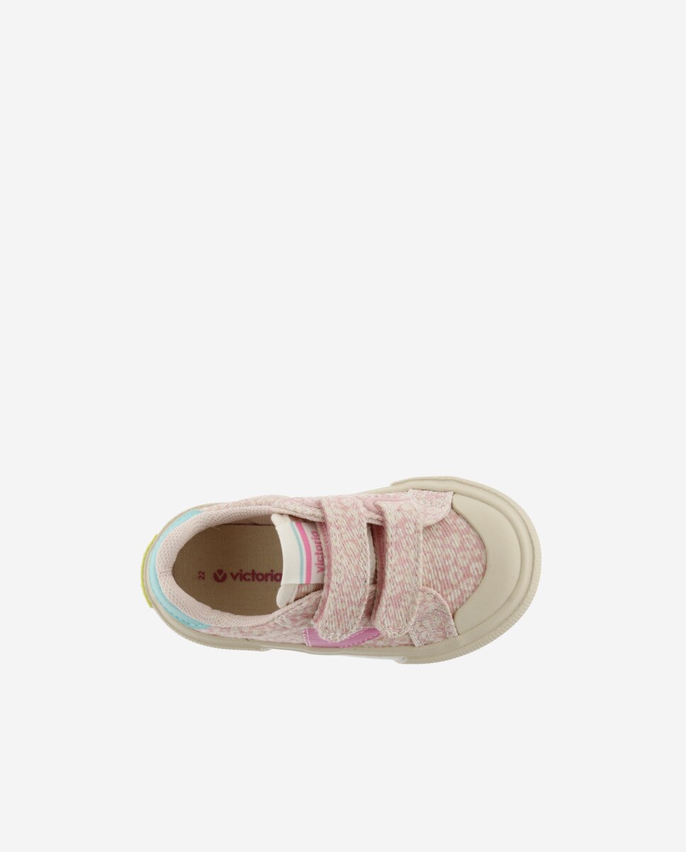 Sapatilhas Desportivas Infantil de Lona Prints com Velcro Duplo e Forma Larga Victoria Rosa-claro-4