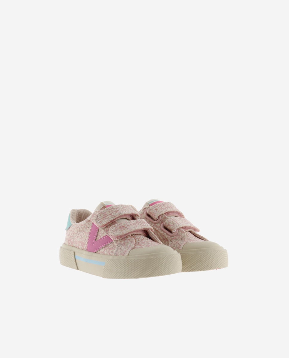 Sapatilhas Desportivas Infantil de Lona Prints com Velcro Duplo e Forma Larga Victoria Rosa-claro-5