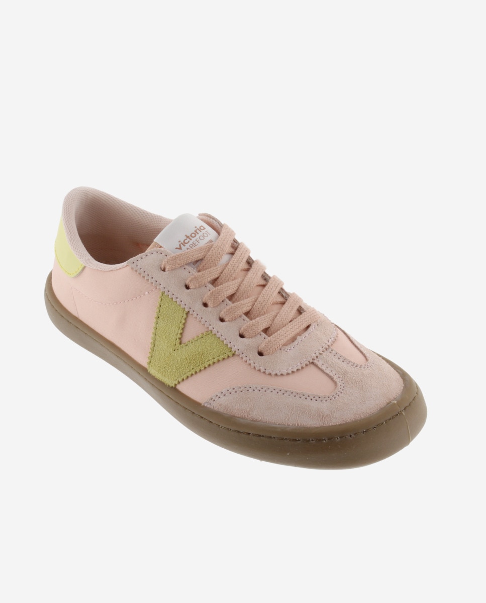 Sapatilhas Desportivas Barefoot de Nylon com Peças Coloridas e Camurça e Sola Caramelo Coral-2