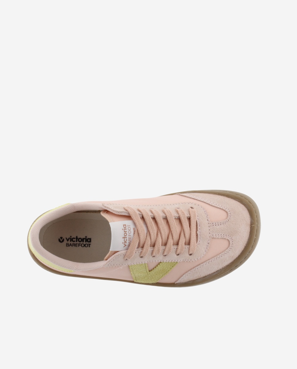 Sapatilhas Desportivas Barefoot de Nylon com Peças Coloridas e Camurça e Sola Caramelo Coral-4
