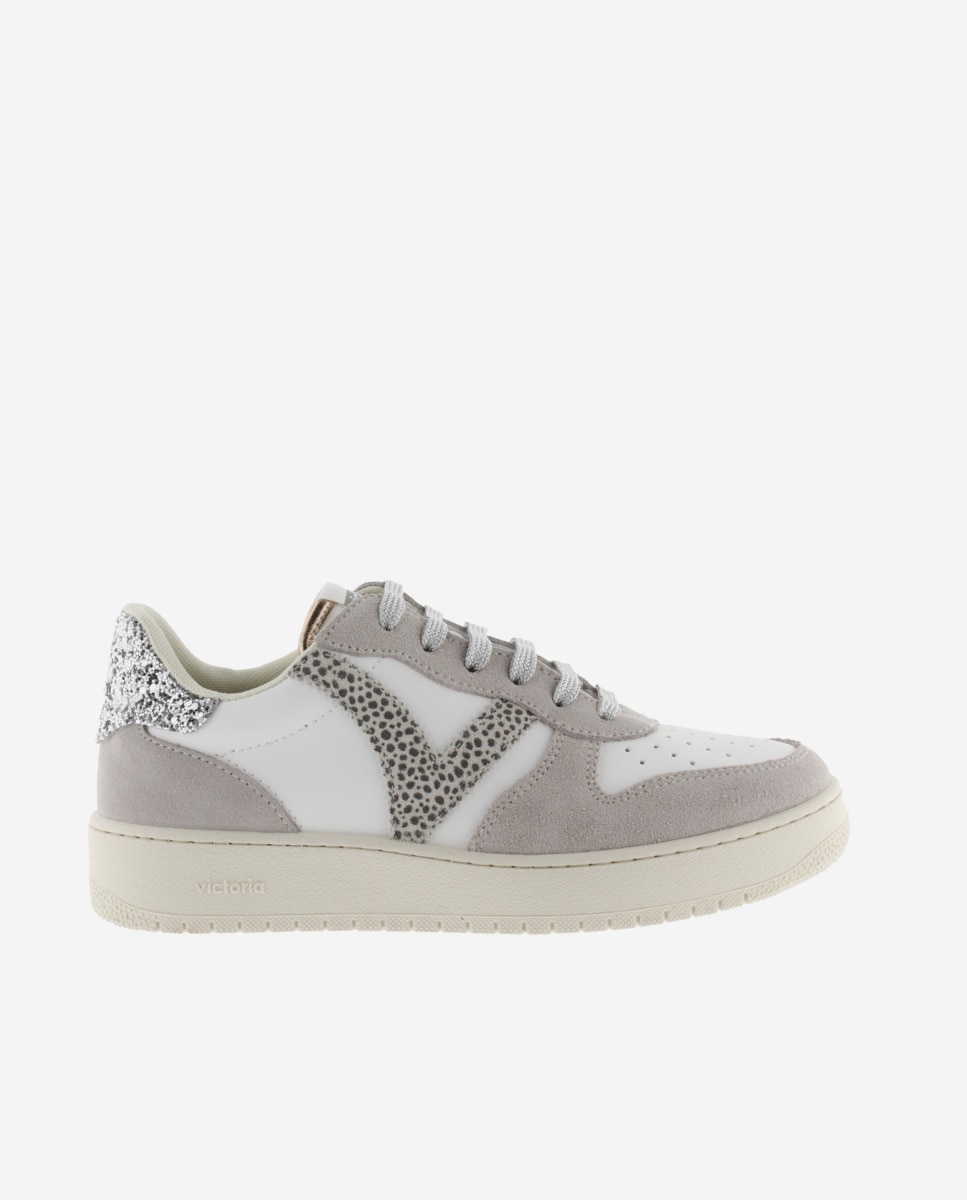 Sapatilhas Desportivas com Peças de Camurça e Logotipo Animal Print Cinzento-1