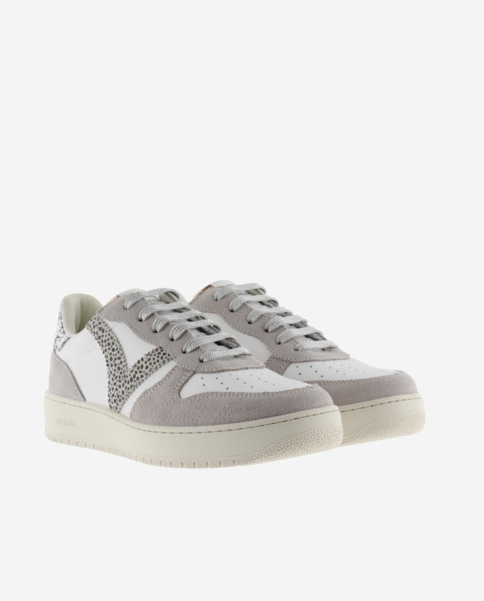 Sapatilhas Desportivas com Peças de Camurça e Logotipo Animal Print Cinzento-5