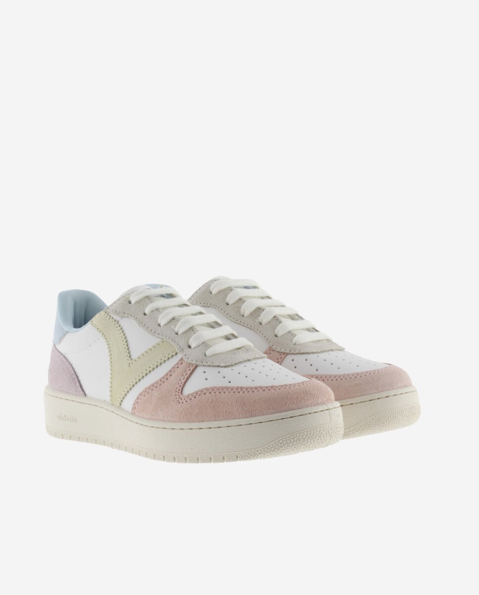 Sapatilhas Desportivas com Peças Multicolor de Camurça e Biqueira Perfurada Branco-5