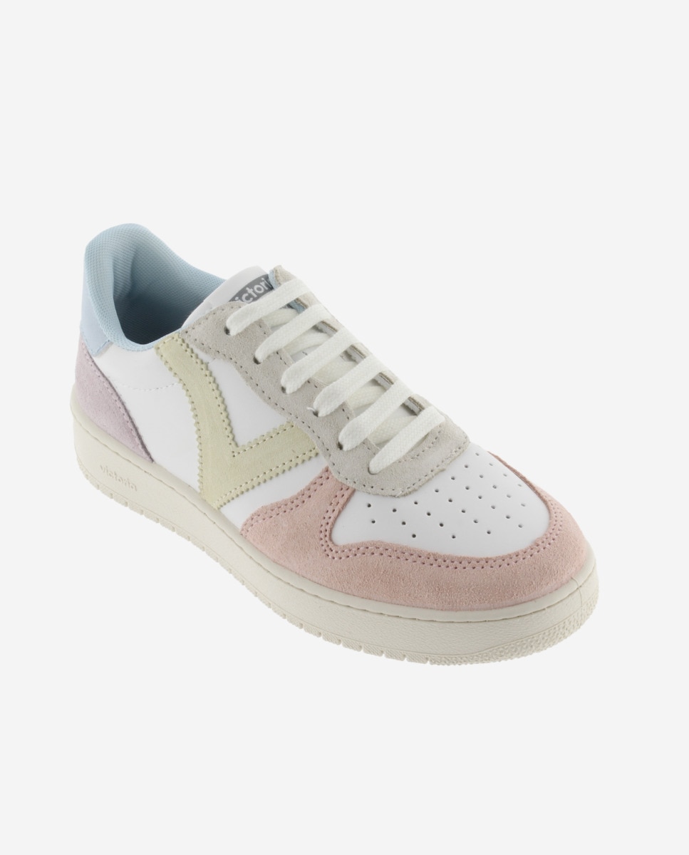 Sapatilhas Desportivas com Peças Multicolor de Camurça e Biqueira Perfurada Branco-2