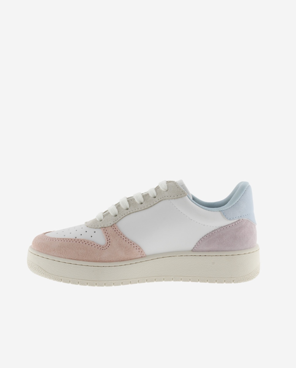 Sapatilhas Desportivas com Peças Multicolor de Camurça e Biqueira Perfurada Branco-3