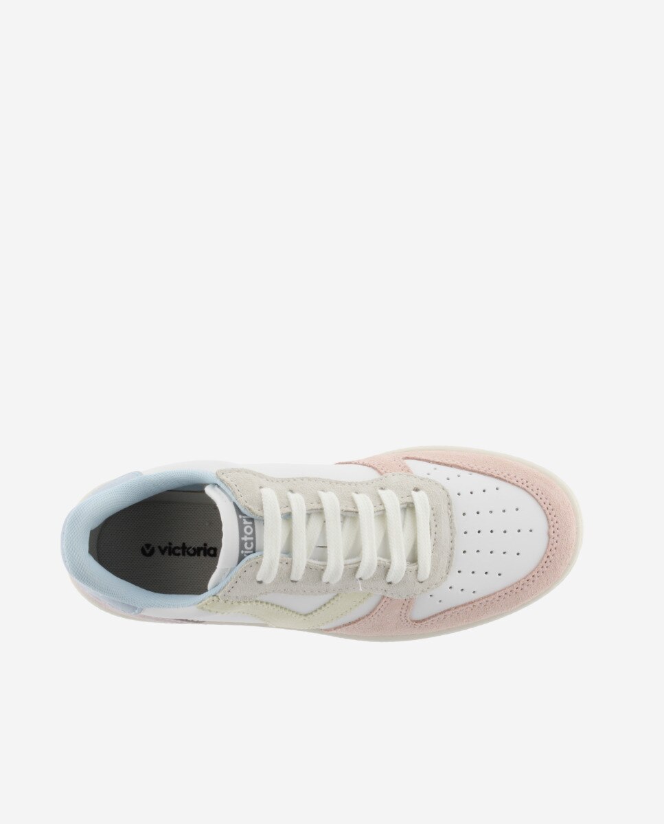 Sapatilhas Desportivas com Peças Multicolor de Camurça e Biqueira Perfurada Branco-4