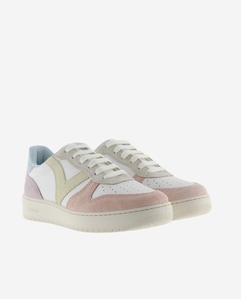 Sapatilhas Desportivas com Peças Multicolor de Camurça e Biqueira Perfurada Branco-5