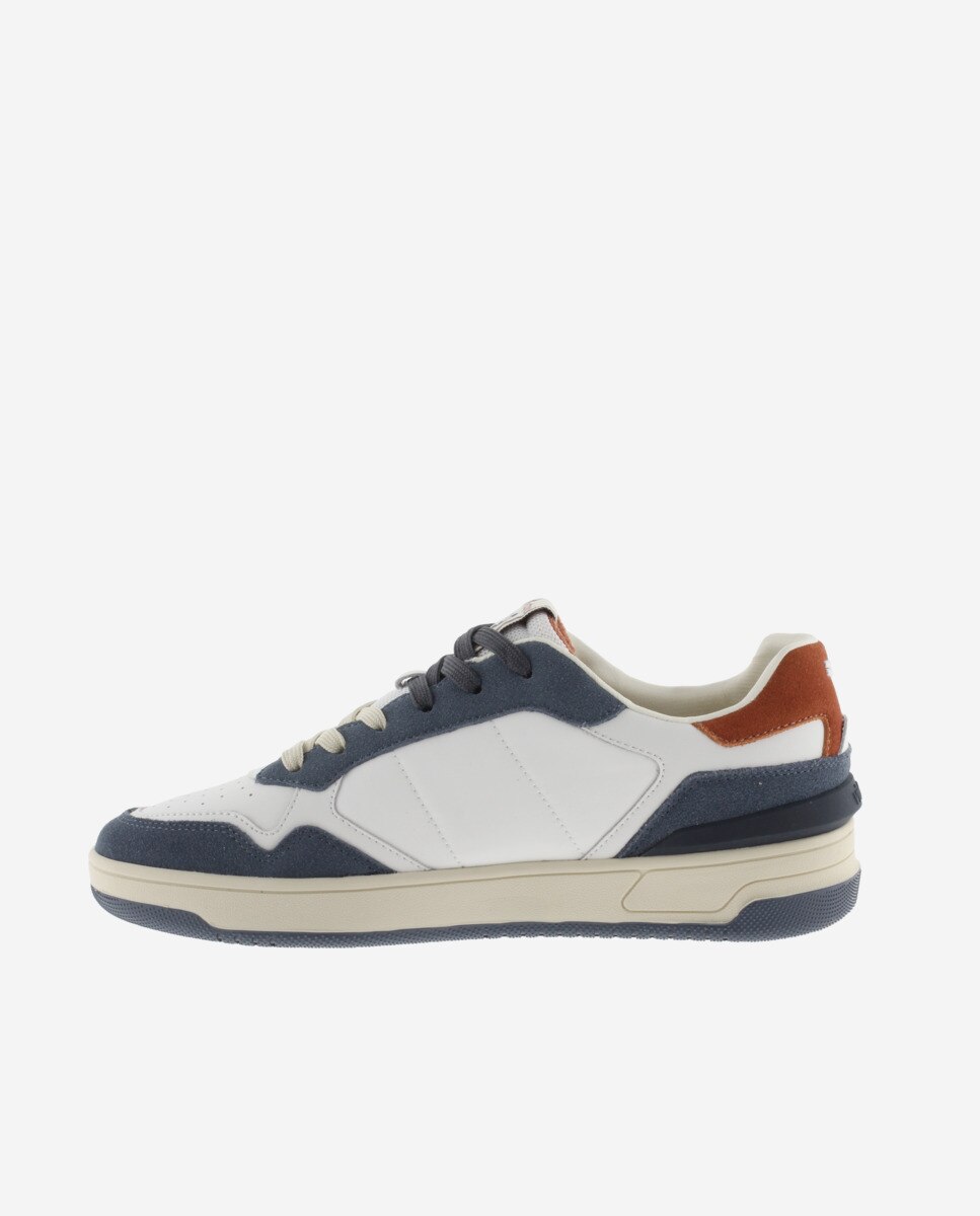 Desportivas de Pele com Peças Coloridas e Camurça Azul-marinho / Laranja-3