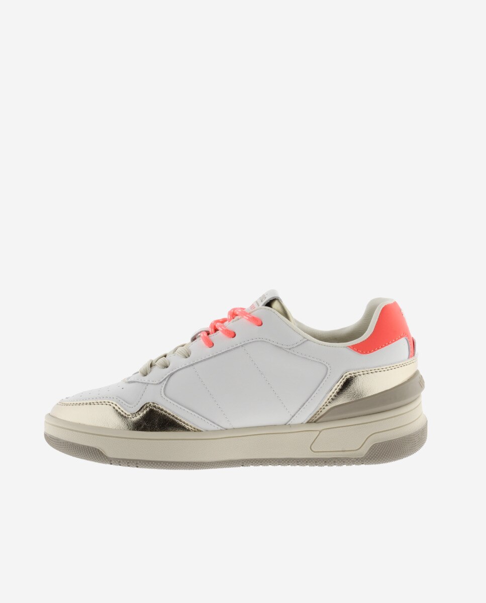 Sapatilhas Desportivas de Pele com Peças Flúor e Metalizadas Branco / Fúcsia-3