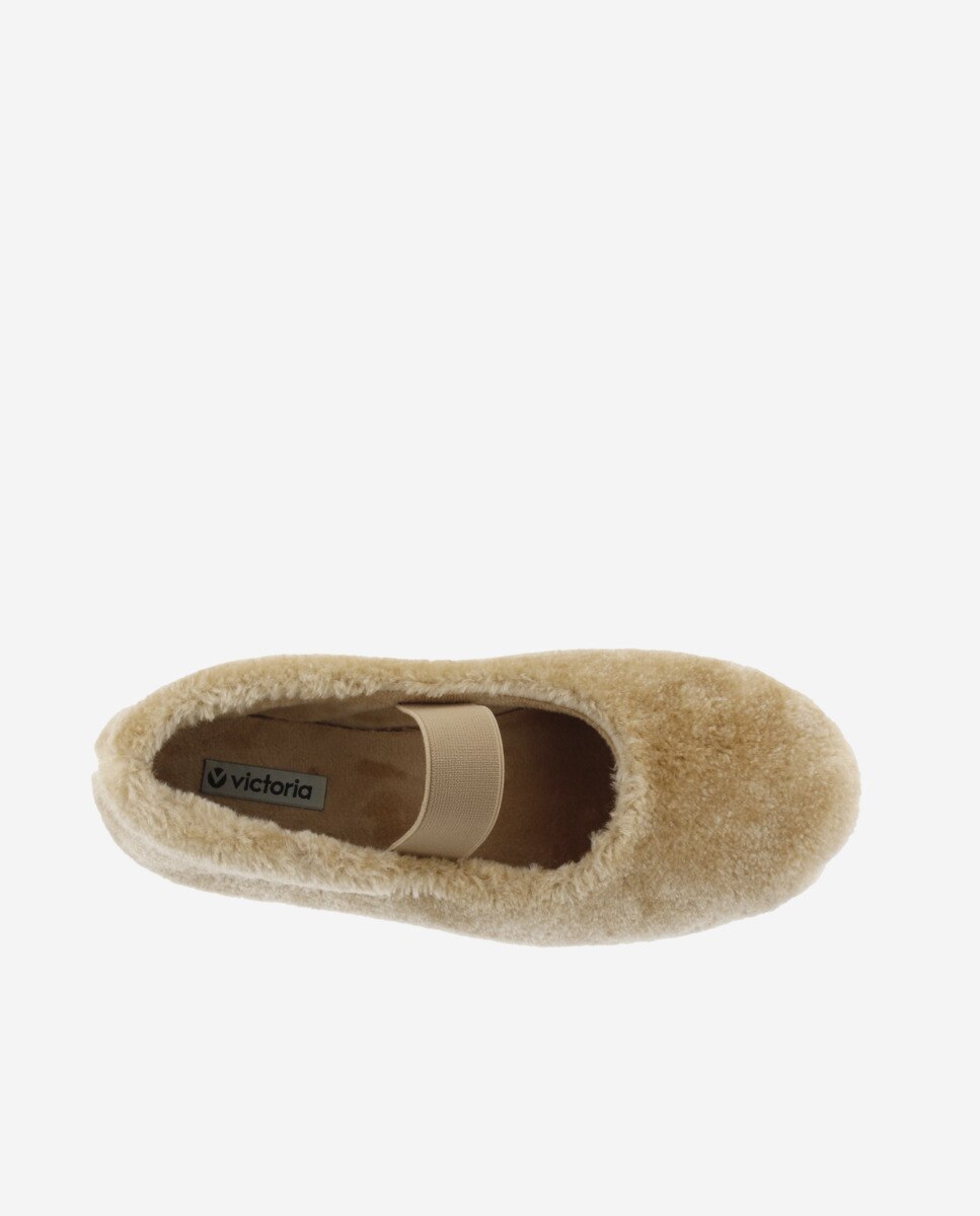 Pantufas Fechadas Infantil de Pelo com Elástico Central e Sola Bege-4