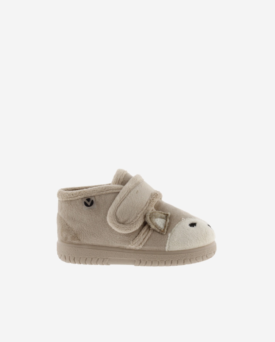Pantufas Fechadas para Bebés de Pelo Animalitos com Velcro e Sola Victoria Natural-1