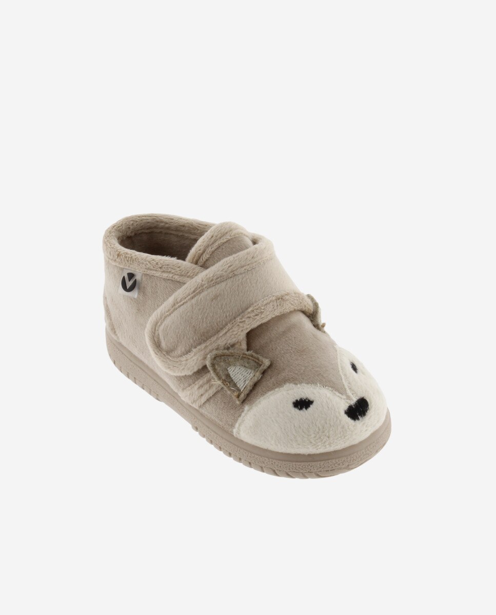 Pantufas Fechadas para Bebés de Pelo Animalitos com Velcro e Sola Victoria Natural-2