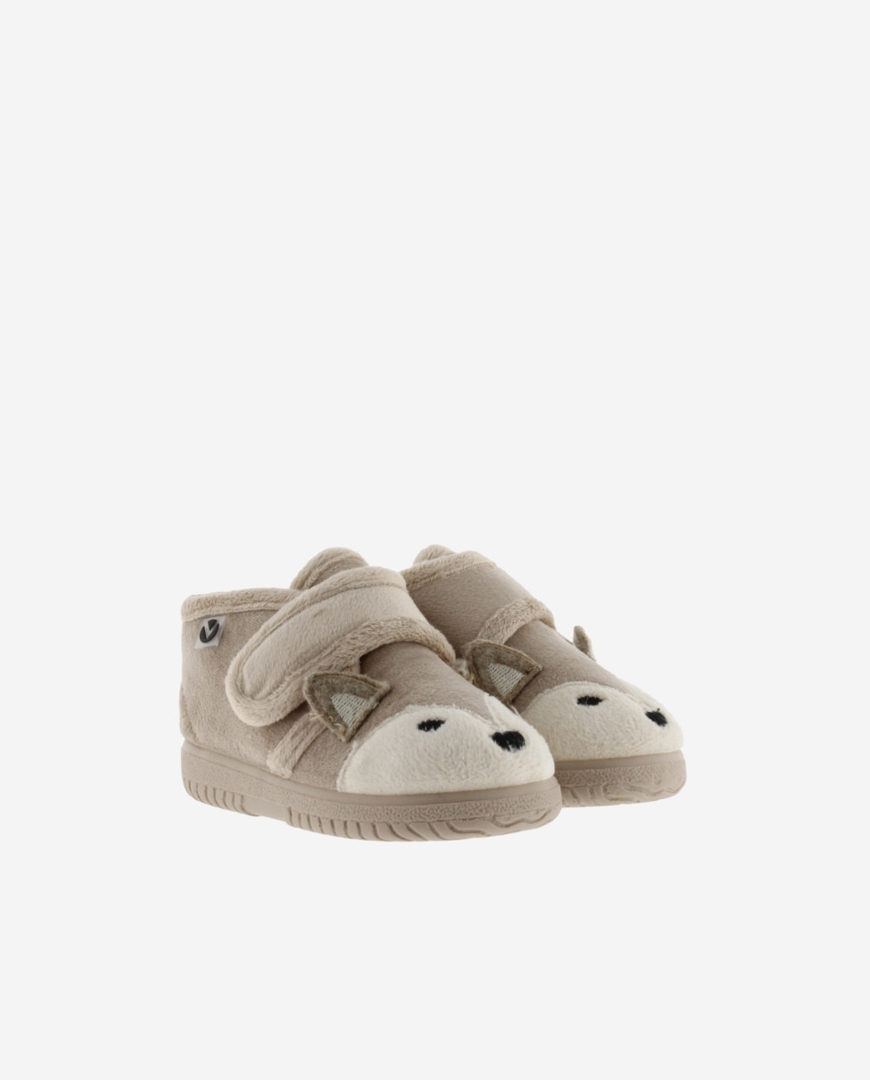 Pantufas Fechadas para Bebés de Pelo Animalitos com Velcro e Sola Victoria Natural-5