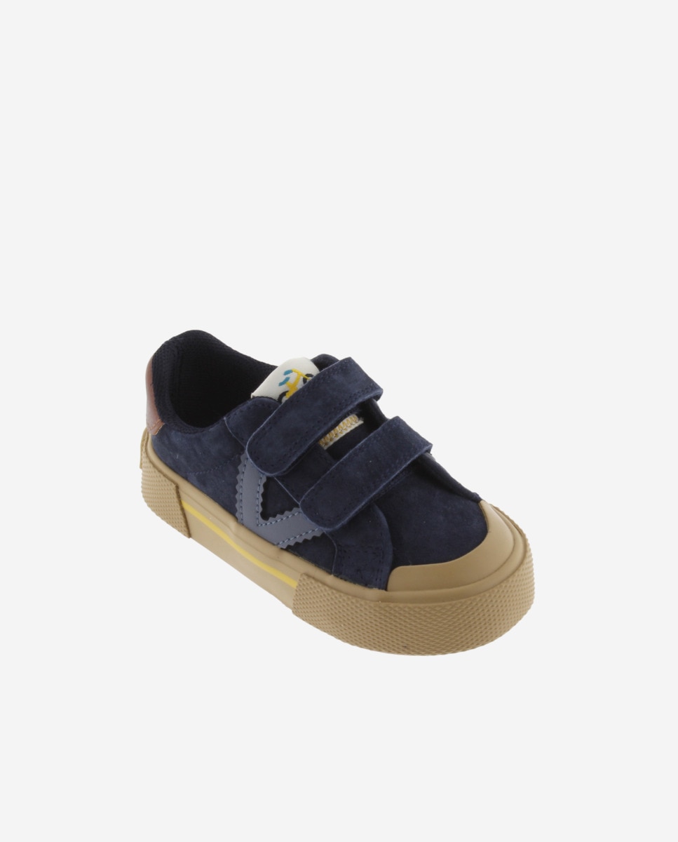 Sapatilhas Baixas Infantil de Camurça com Peças Coloridas e Velcro Duplo Victoria Azul-marinho-2