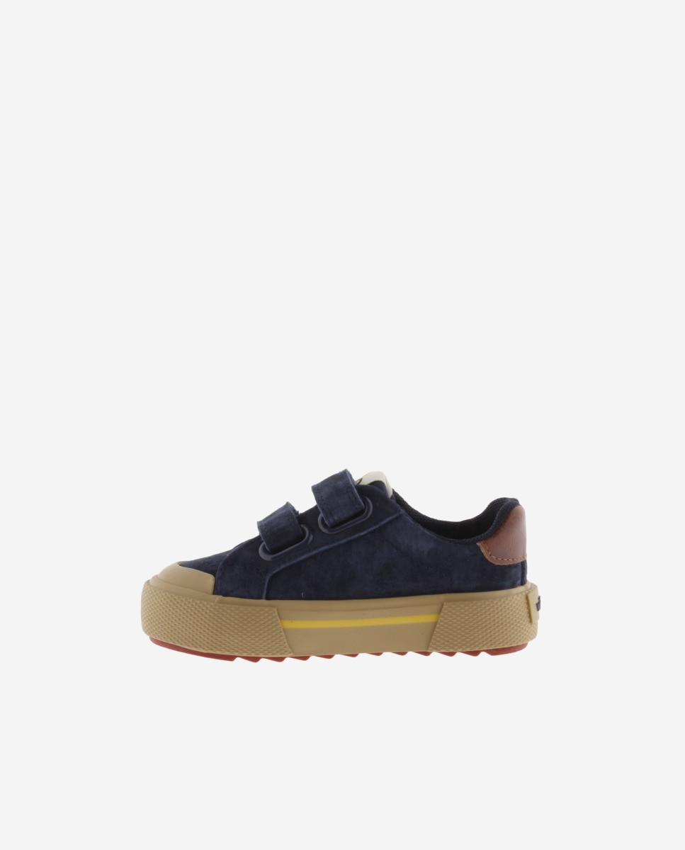 Sapatilhas Baixas Infantil de Camurça com Peças Coloridas e Velcro Duplo Victoria Azul-marinho-3