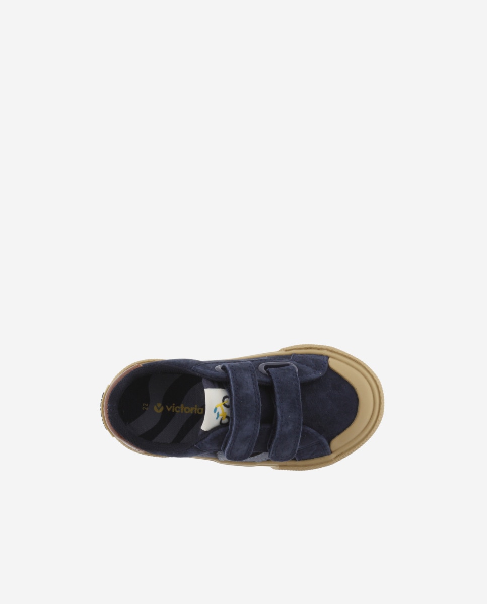 Sapatilhas Baixas Infantil de Camurça com Peças Coloridas e Velcro Duplo Victoria Azul-marinho-4