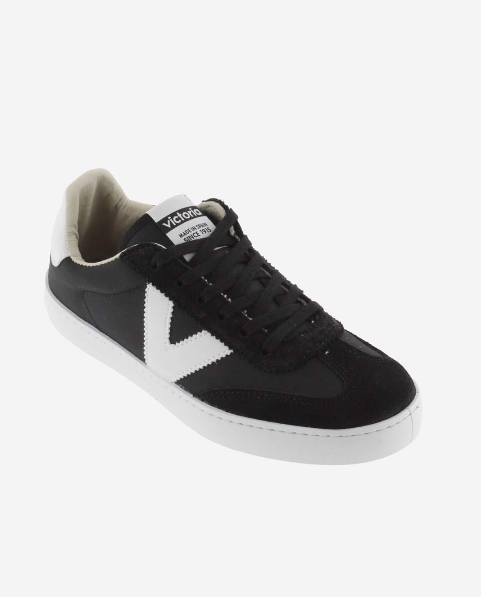Desportivas de Nylon com Peças em Contraste e de Camurça Preto / Branco-2