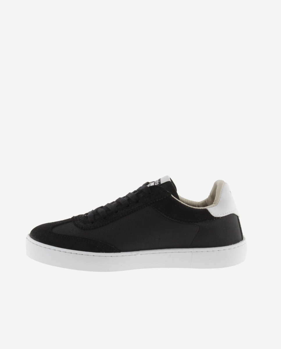 Desportivas de Nylon com Peças em Contraste e de Camurça Preto / Branco-3