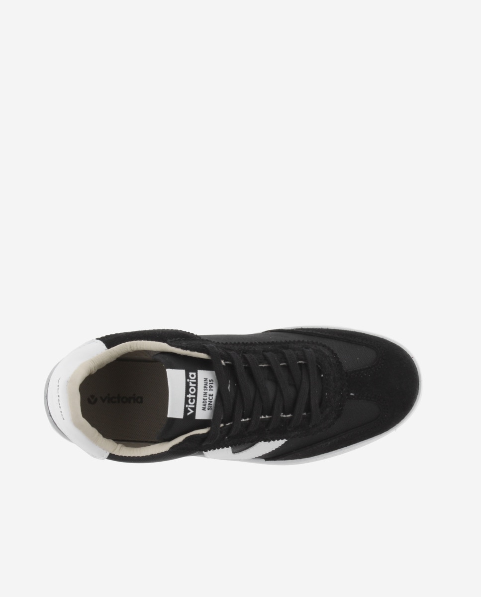 Desportivas de Nylon com Peças em Contraste e de Camurça Preto / Branco-4