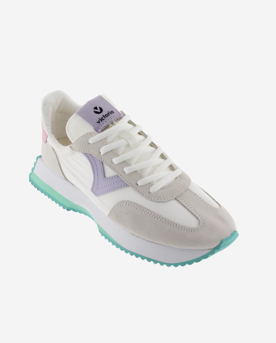 Sapatilhas Desportivas de Nylon com Peças Coloridas e Camurça e Sola em Serrilha Cinzento-2