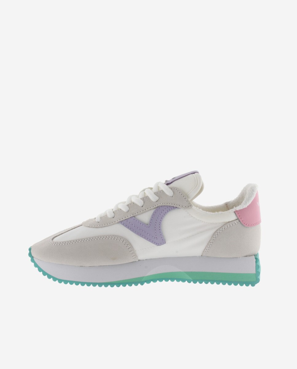 Sapatilhas Desportivas de Nylon com Peças Coloridas e Camurça e Sola em Serrilha Cinzento-3
