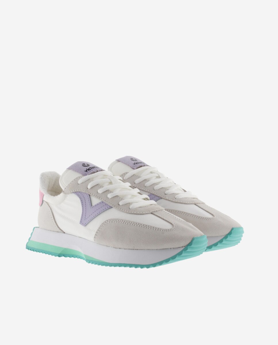 Sapatilhas Desportivas de Nylon com Peças Coloridas e Camurça e Sola em Serrilha Cinzento-5
