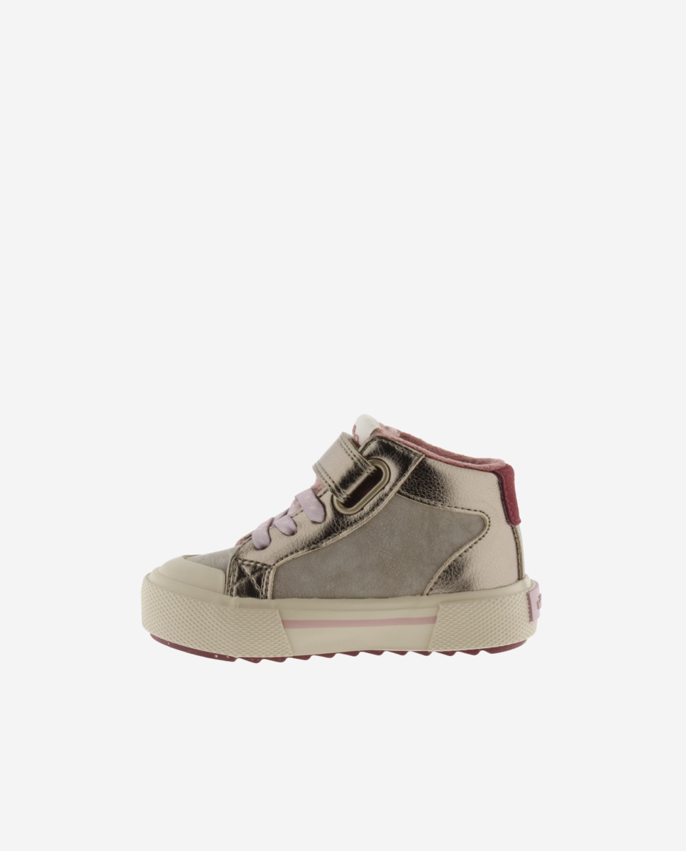 Sapatilhas Altas Metalizadas com Logotipo de Glitter e Velcro Nude-3