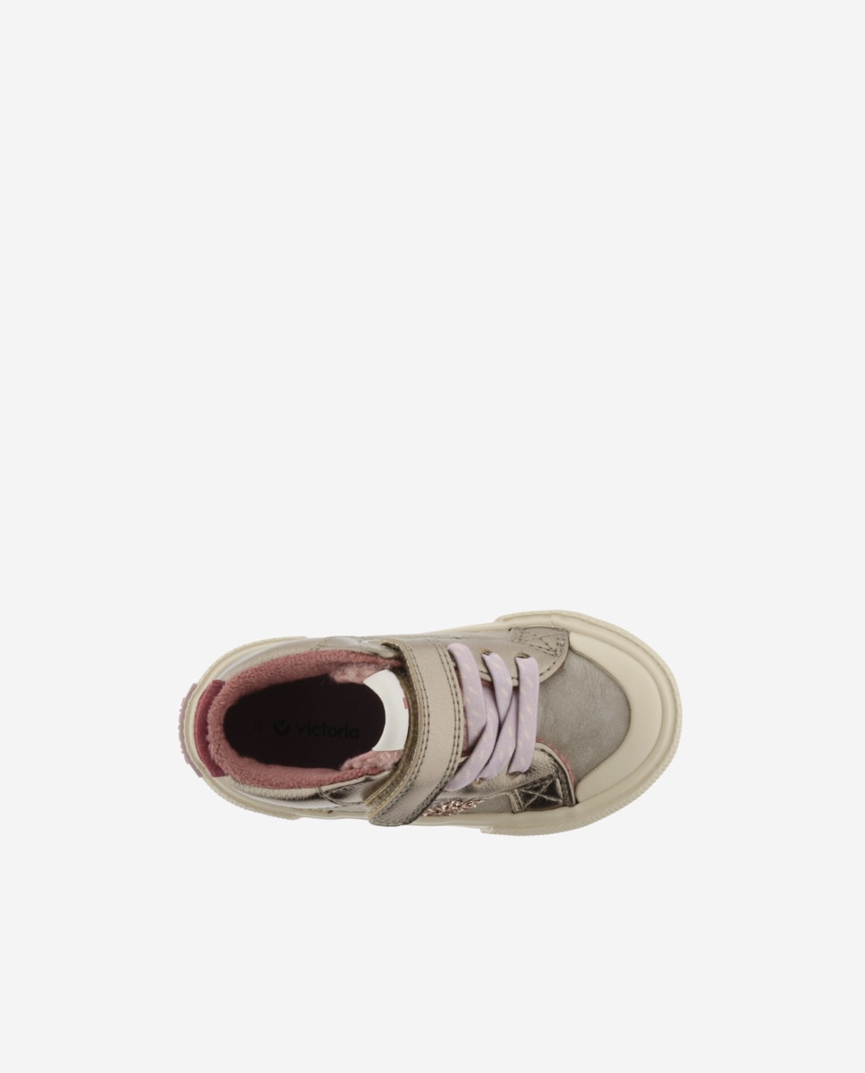 Sapatilhas Altas Metalizadas com Logotipo de Glitter e Velcro Nude-4