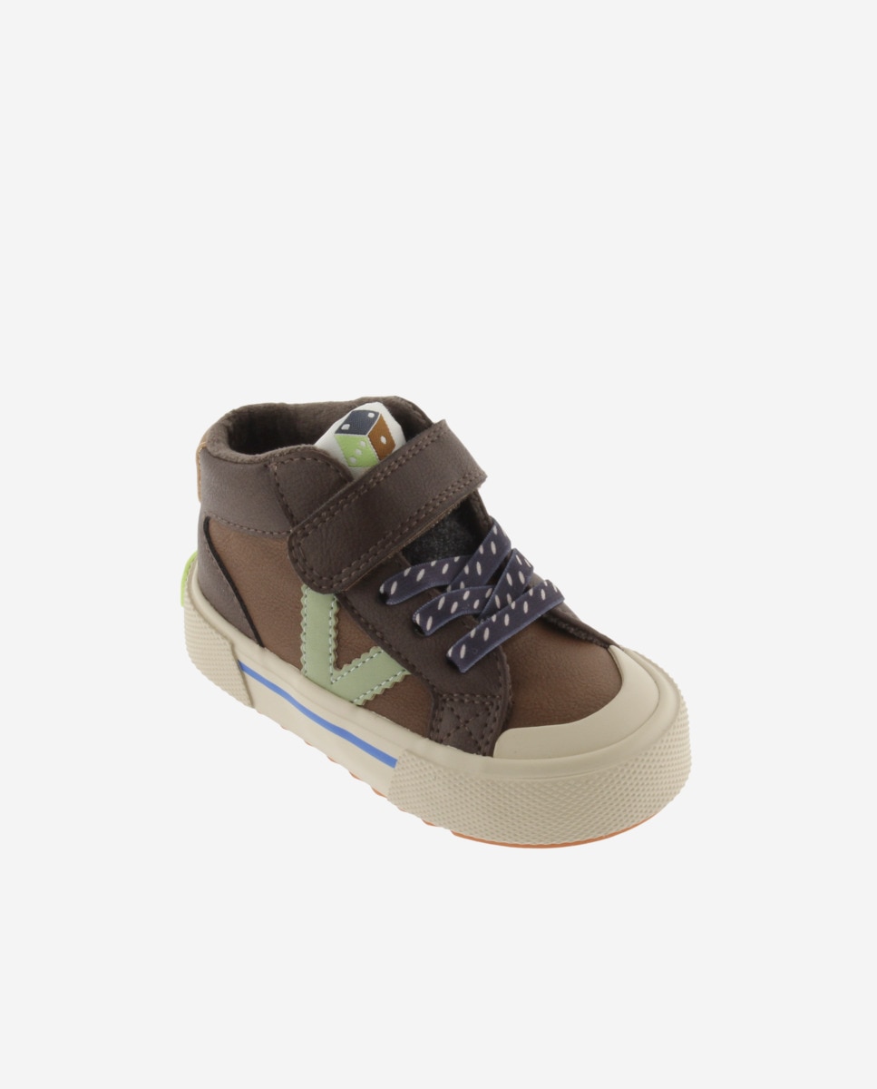 Sapatilhas Altas Infantil com Peças Coloridas e Velcro Castanho-2