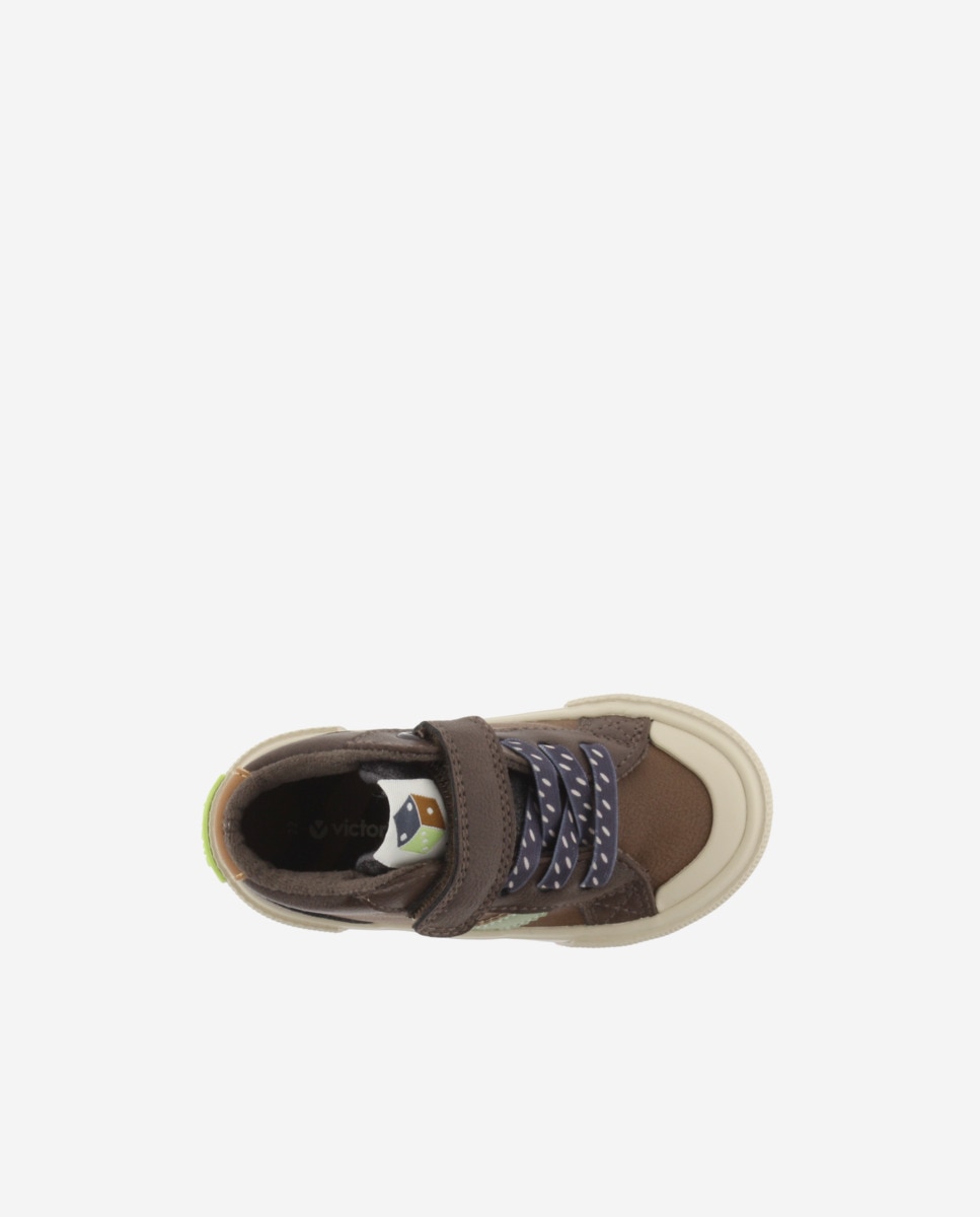 Sapatilhas Altas Infantil com Peças Coloridas e Velcro Castanho-4