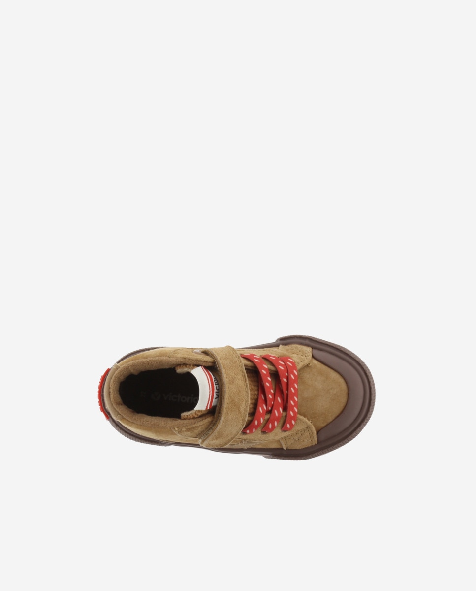 Sapatilhas Altas Infantil de Camurça com Atacadores Elásticos e Velcro Couro-4
