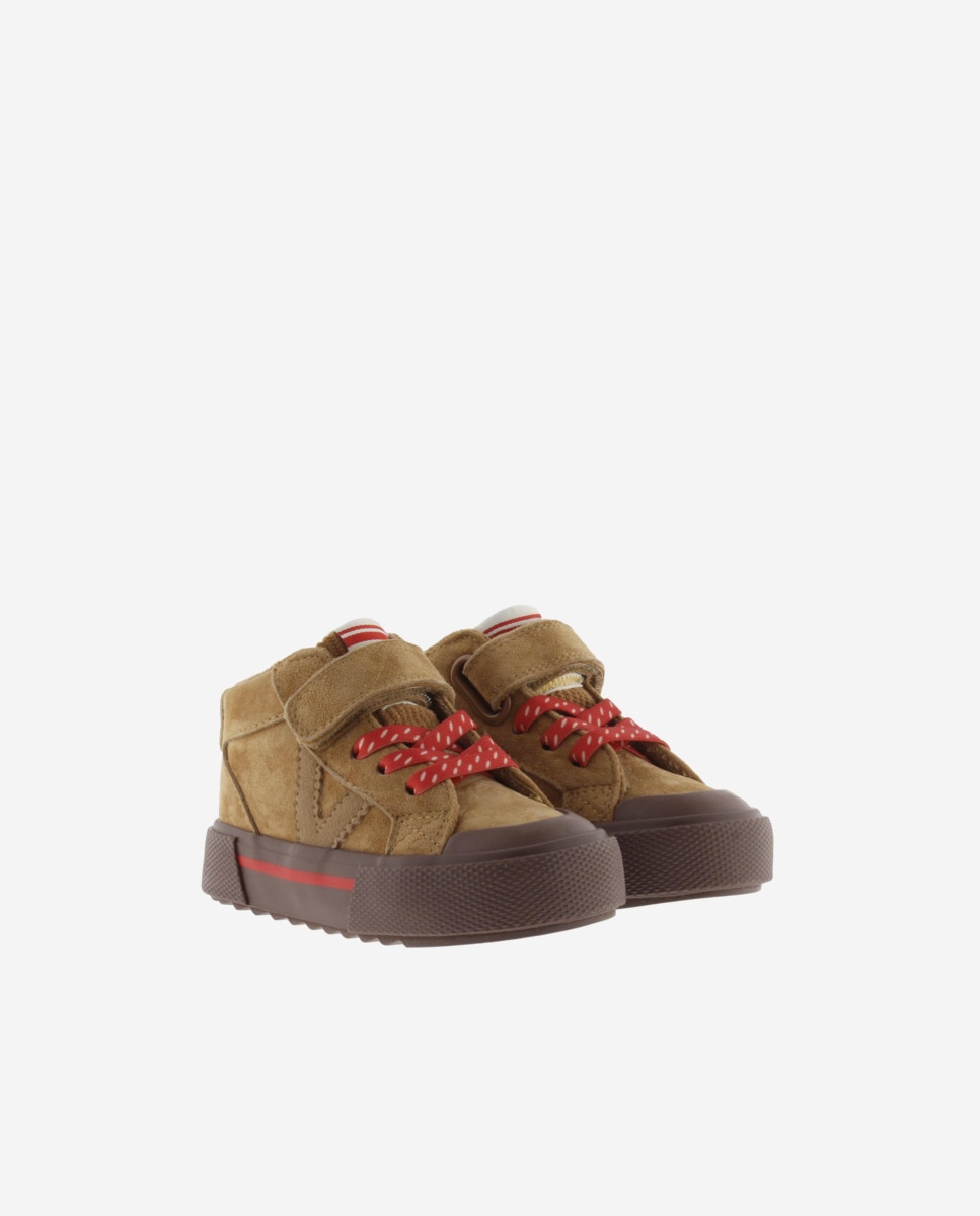 Sapatilhas Altas Infantil de Camurça com Atacadores Elásticos e Velcro Couro-5