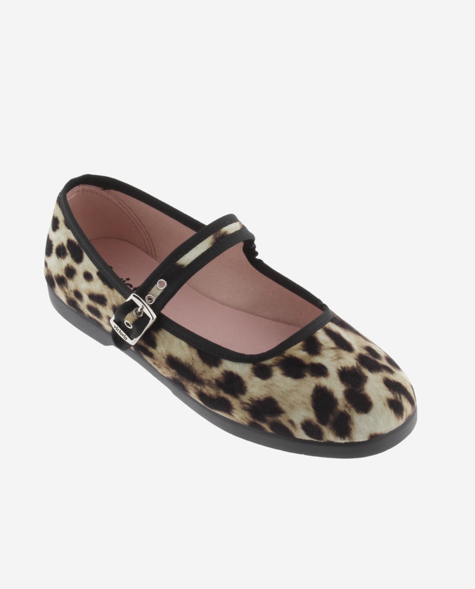 Sabrinas de Veludo Animal Print com Debrum e Fecho de Fivela Victoria Camel-2