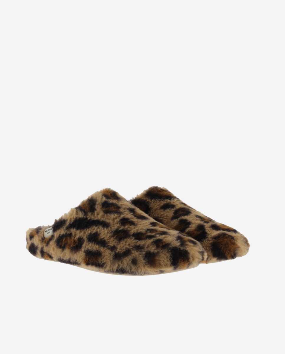 Pantufas Abertas de Pelo Animal Print Camel-5