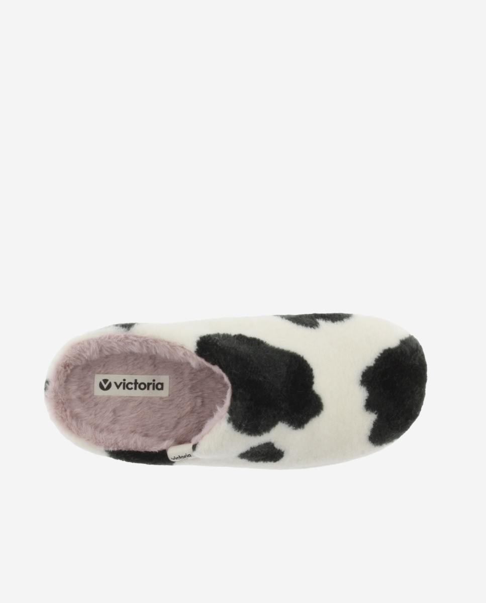 Pantufas Abertas de Pelo com Estampado de Vaca Branco-4