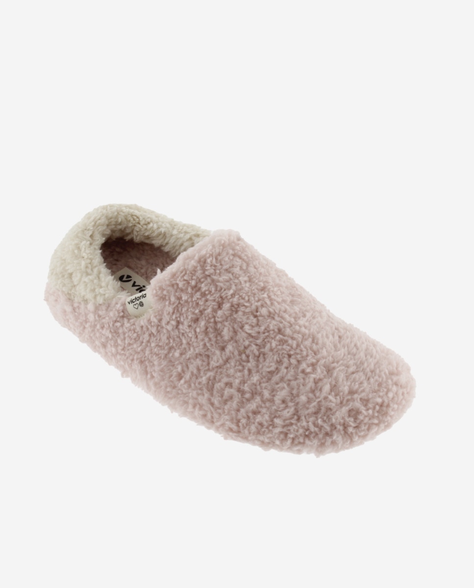 Pantufas Fechadas de Pelo de Ovelha Rosa-2